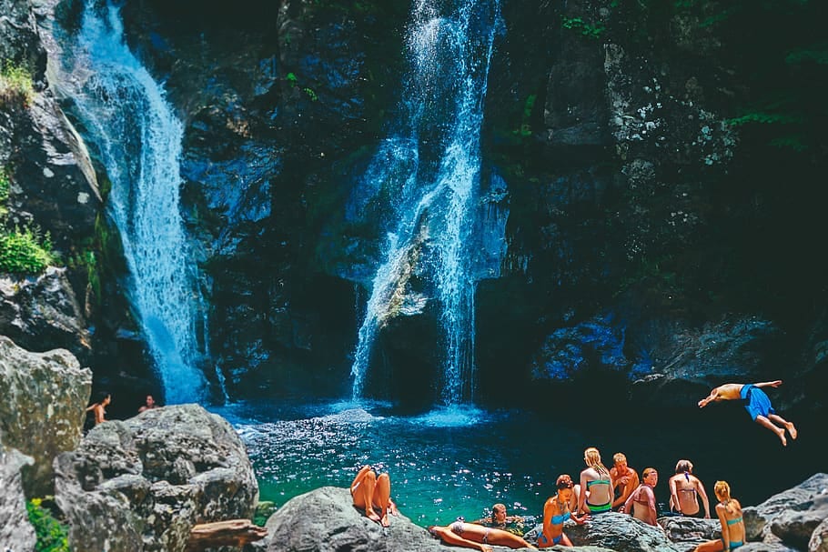 Bash Bish Falls waterfall scene in Massachusetts.