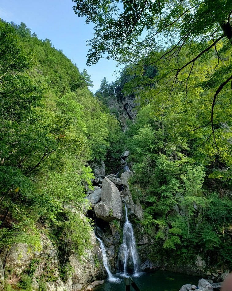 Bash Bish Falls waterfall scene in Massachusetts.