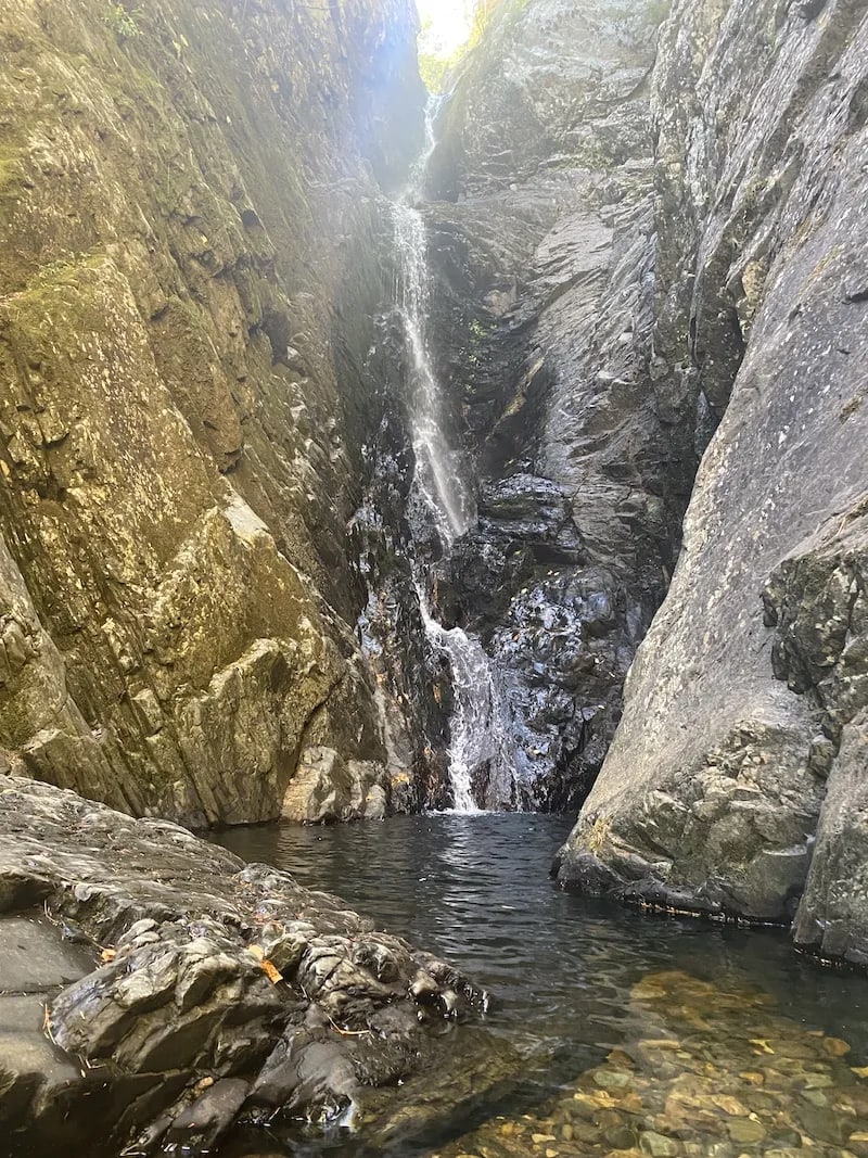 Dunn Falls waterfall scene in Maine.