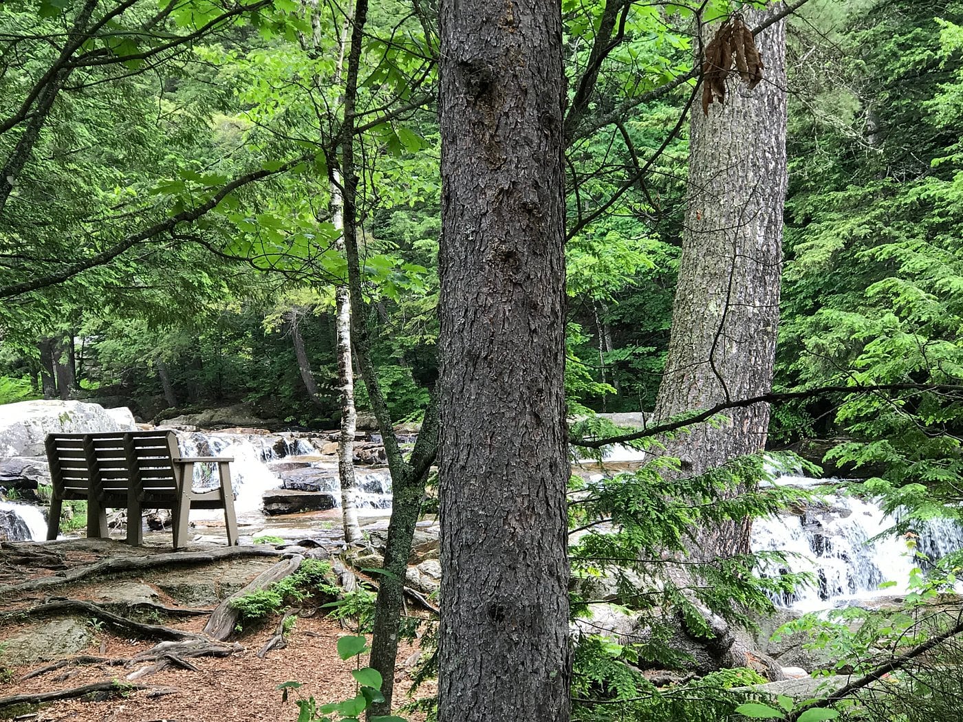 Bench Overlook at Jackson Falls in New Hampshire.