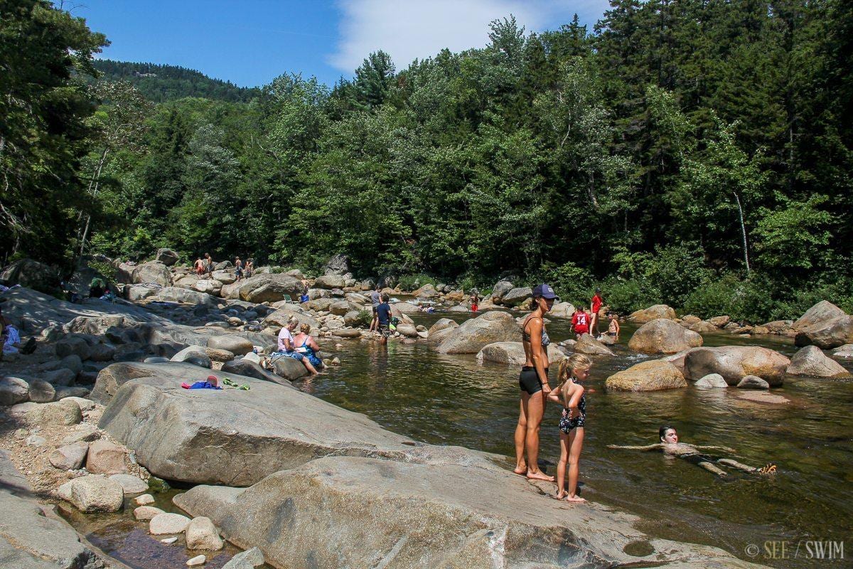 Lower Falls (Albany) freshwater swim scene in New Hampshire.