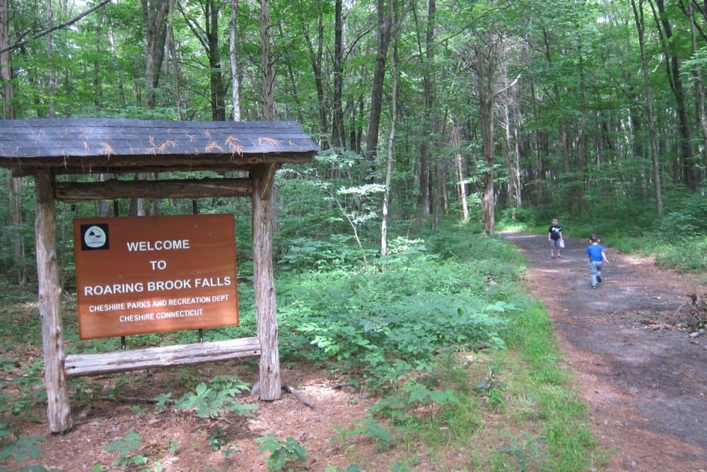 Trailhead Sign at Roaring Brook Falls in Connecticut.