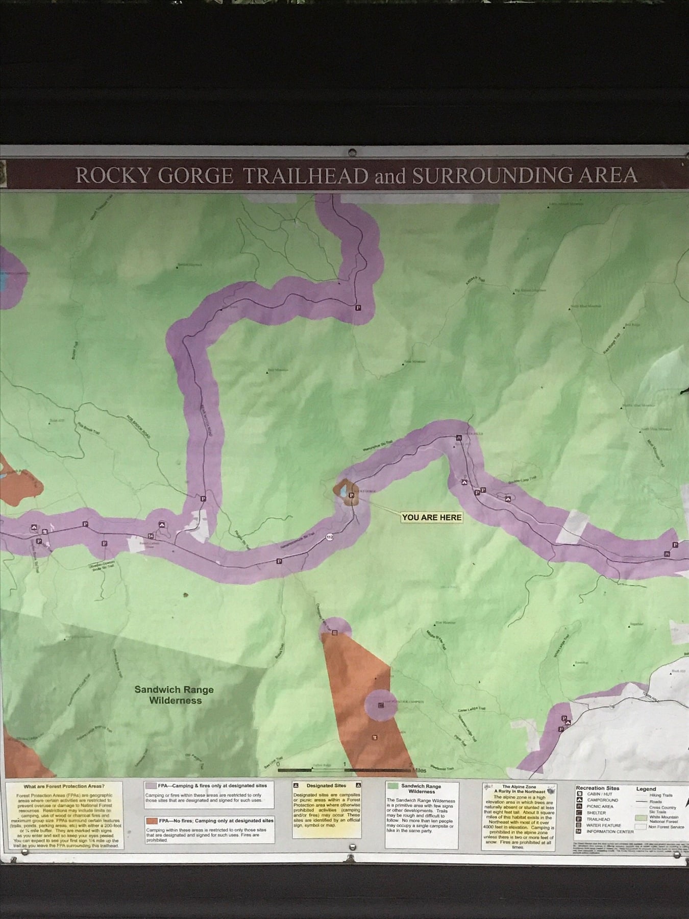 Trailhead Map at Rocky Gorge Scenic Area in New Hampshire.