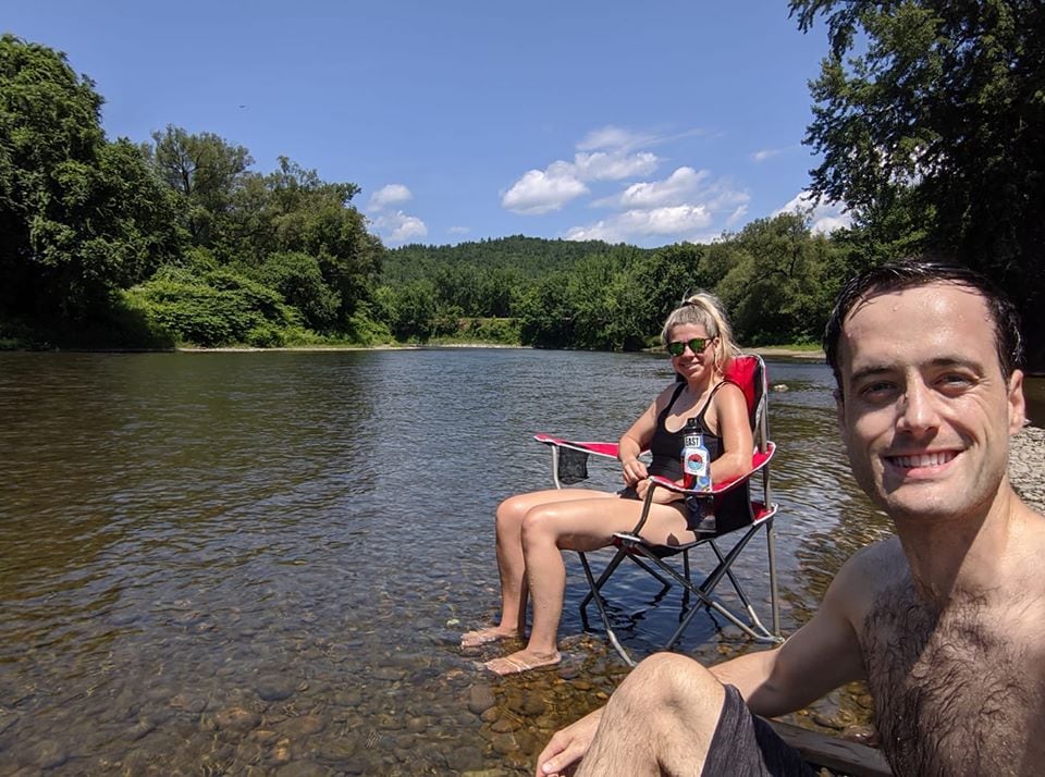 Summer Beach at Salmon Hole (West River) in Vermont.