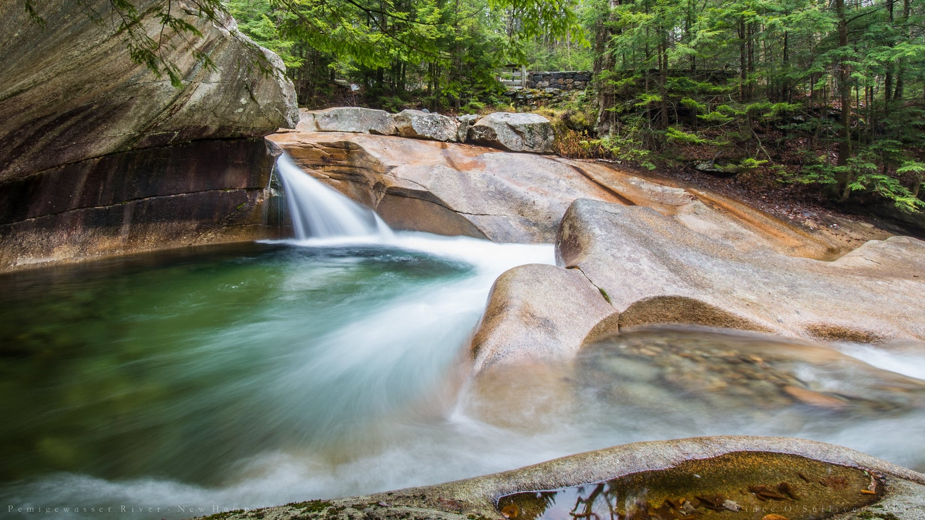 Wide Granite Cascade at The Basin in New Hampshire.