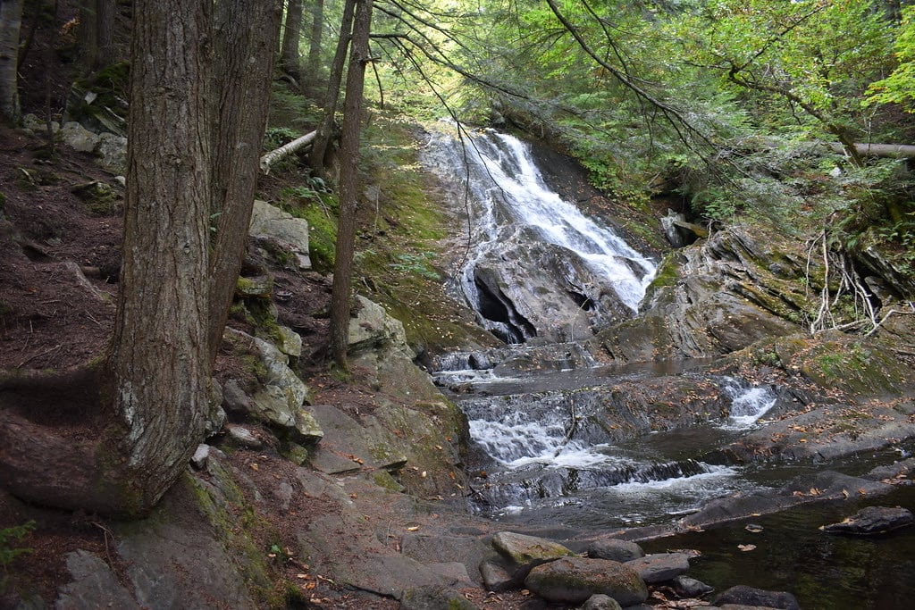Thundering Brook Falls waterfall scene in Vermont.