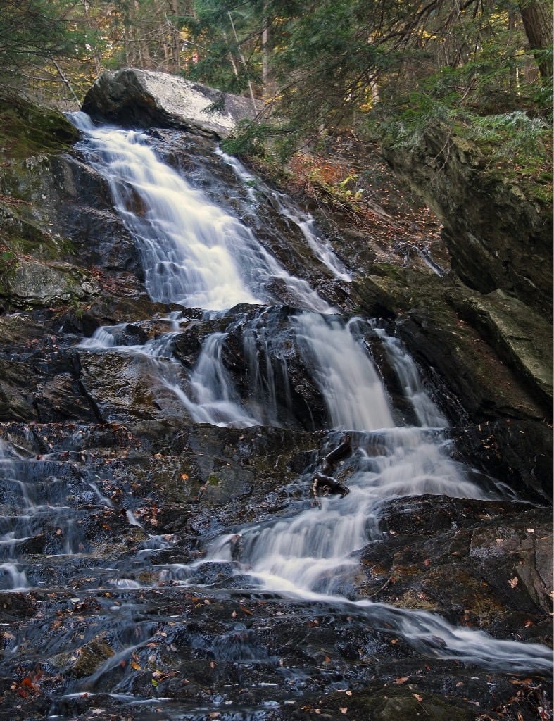 Tiered Cascade at Thundering Brook Falls in Vermont.
