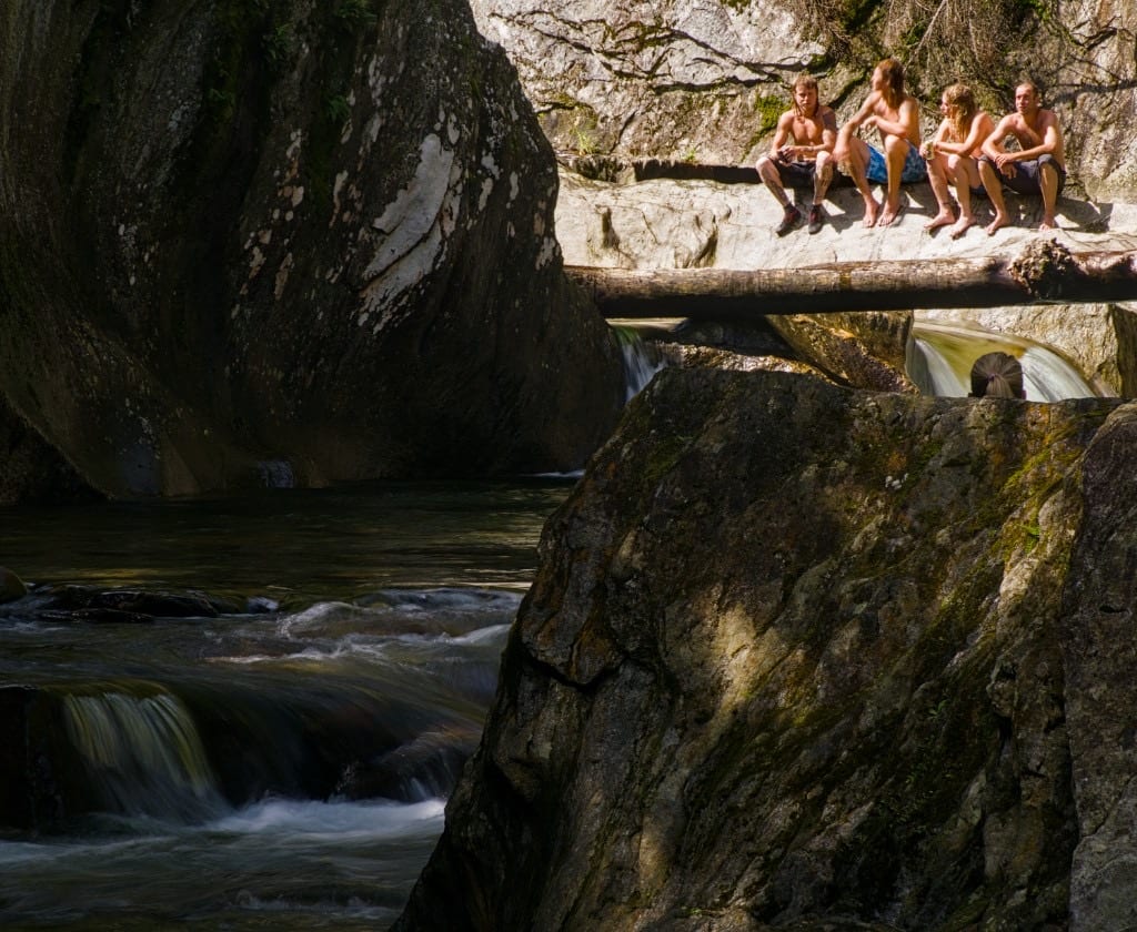Log Ledge Swimmers at Warren Falls in Vermont.